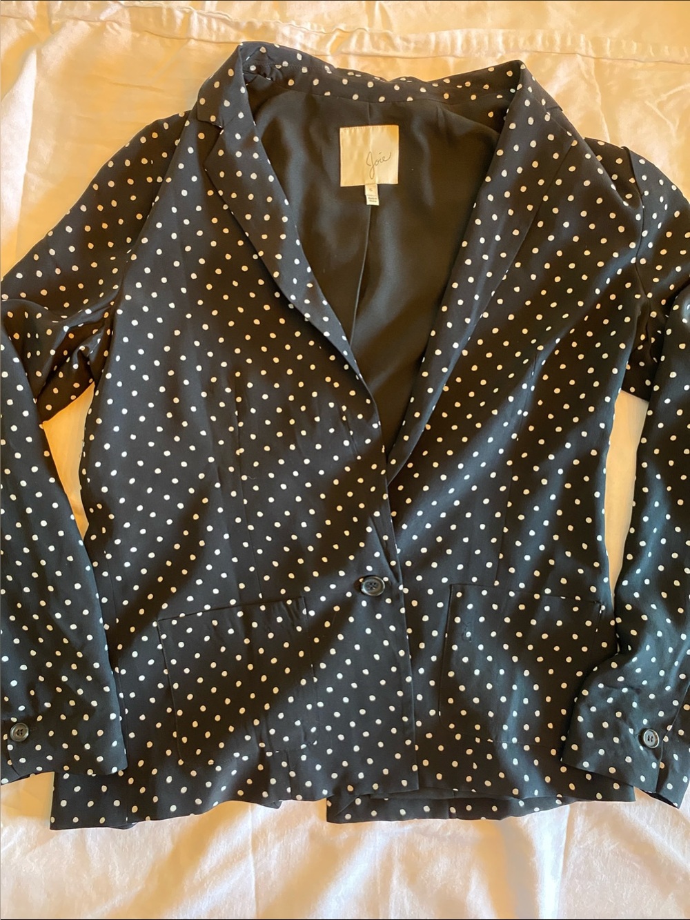 Joie Navy Blue Polka Dot 100% Silk Blazer